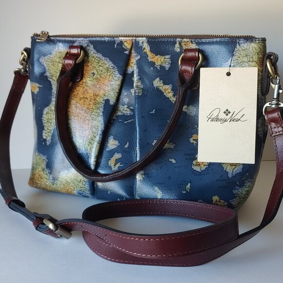 NWT Patricia Nash Top Handle Satchel Crossbody Leather Bag Purse Greek Map Zora - Picture 1 of 13
